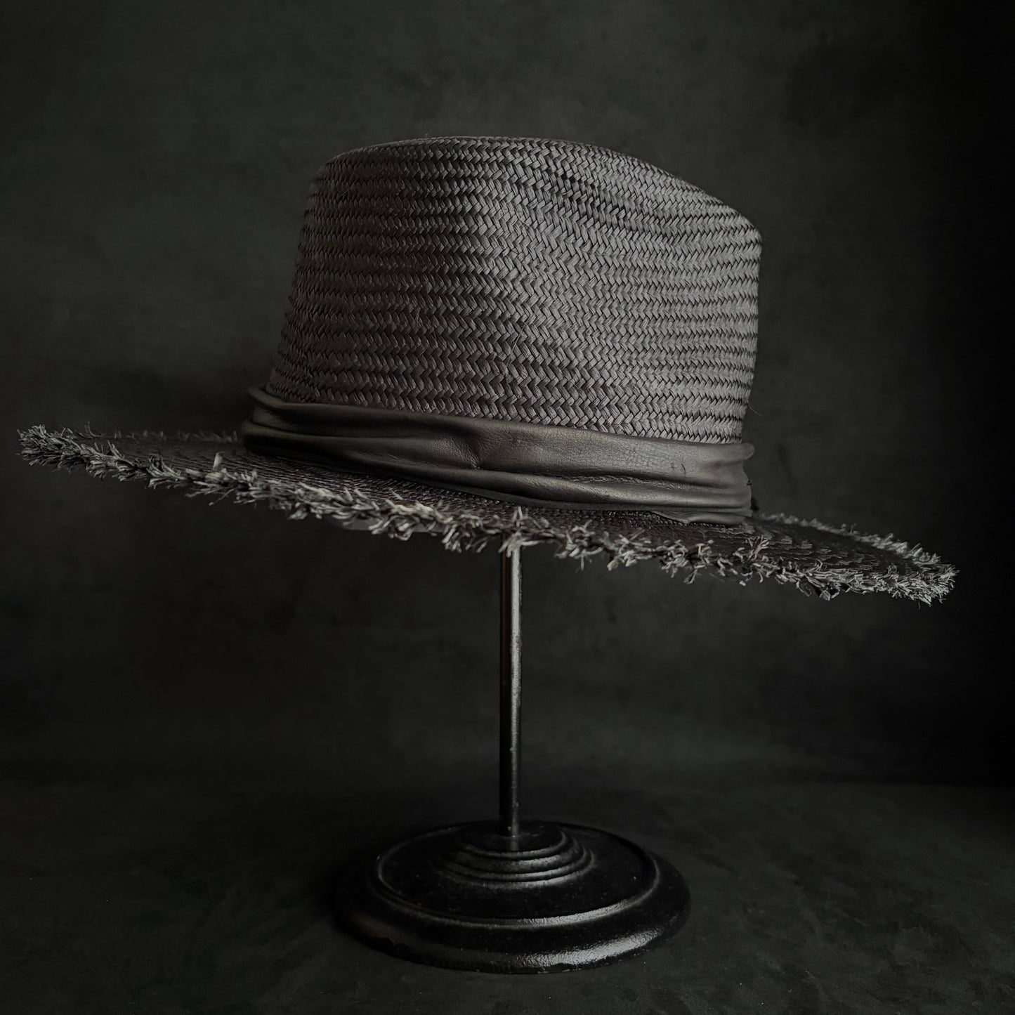 Stray black fedora panama hat