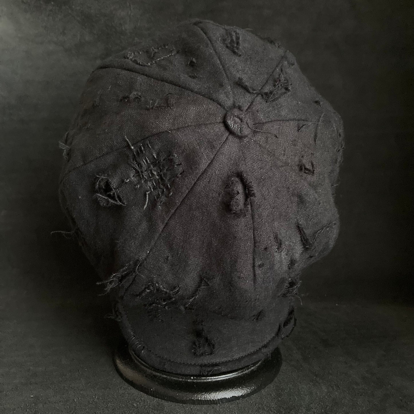 Black linen damage patchwork＆ stitch casquette (brim core)