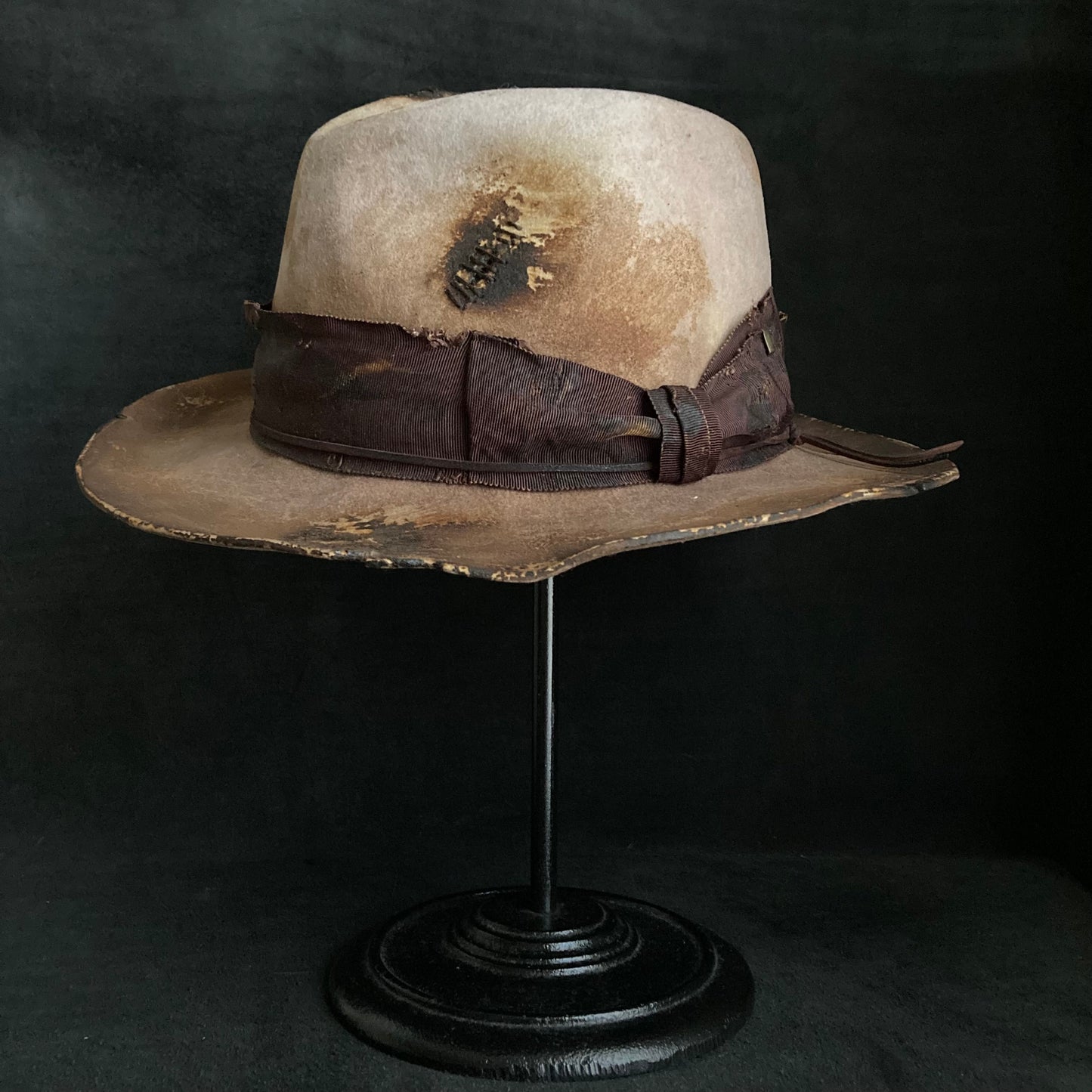 Hand-dyed brown middle fedora hat