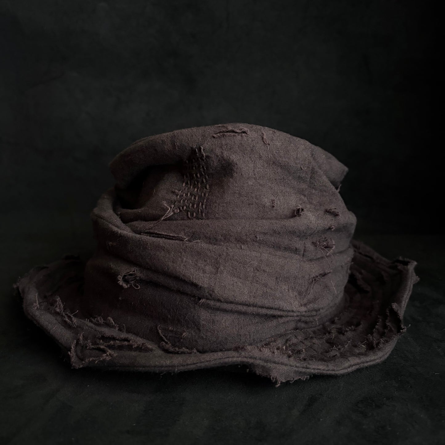 Brown thin cotton linen damage turn bucket hat