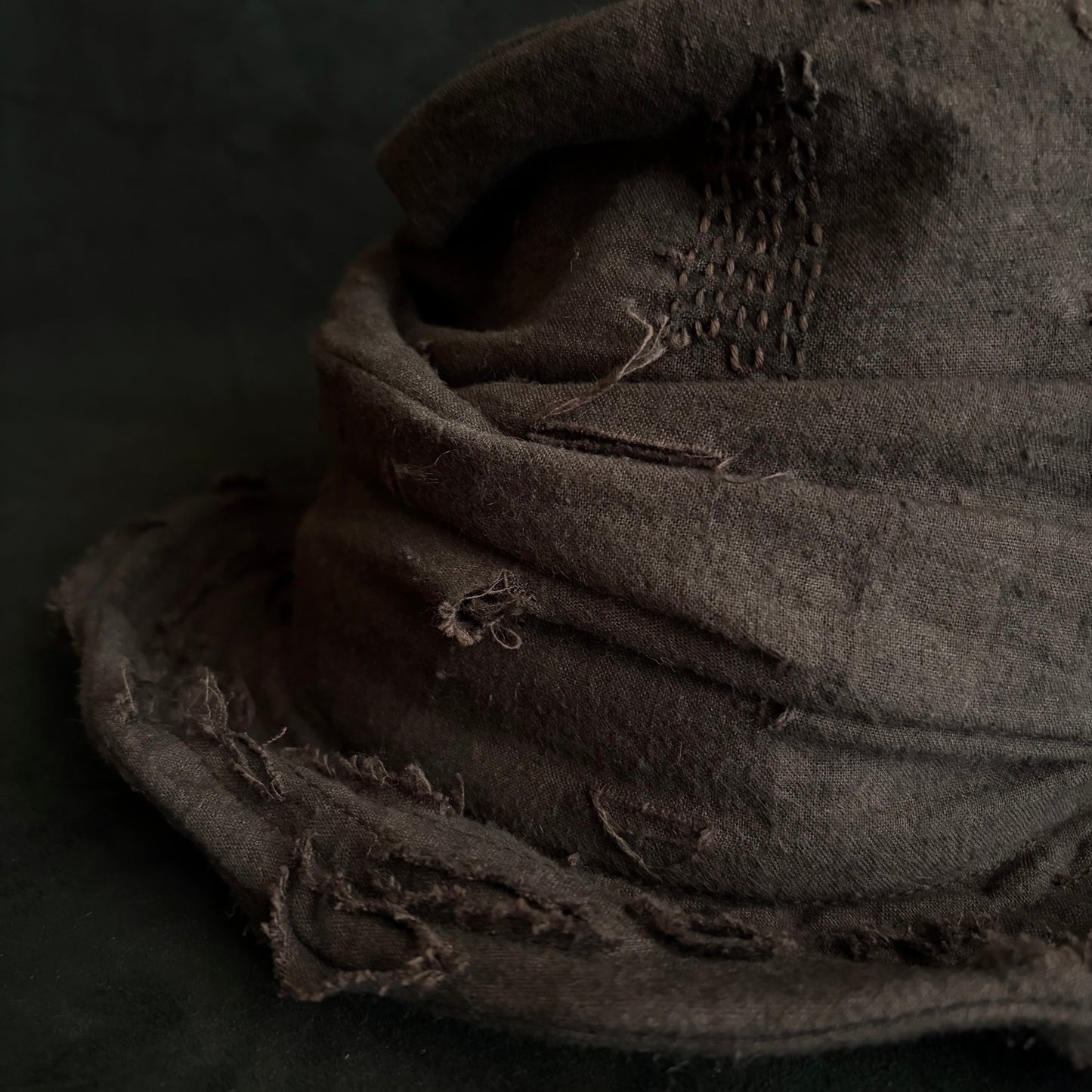Brown thin cotton linen damage turn bucket hat