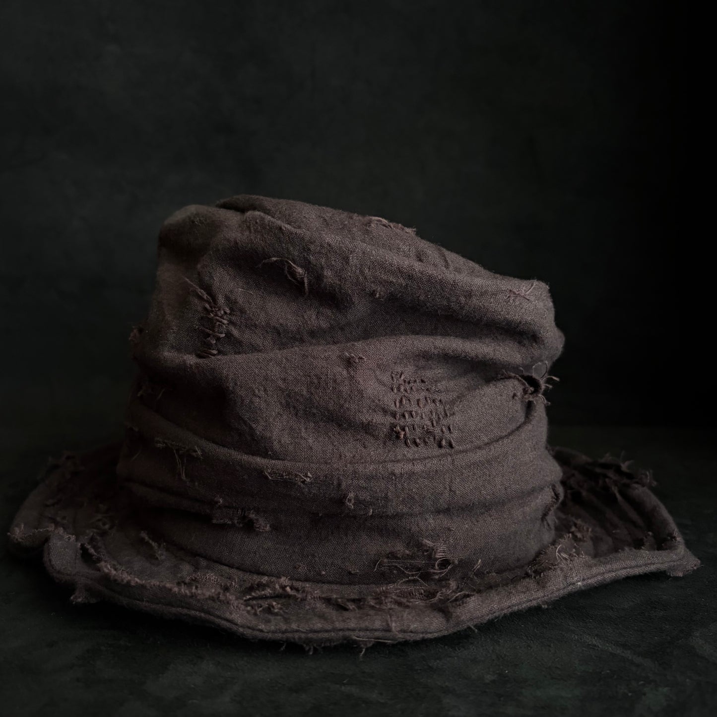 Brown thin cotton linen damage turn bucket hat