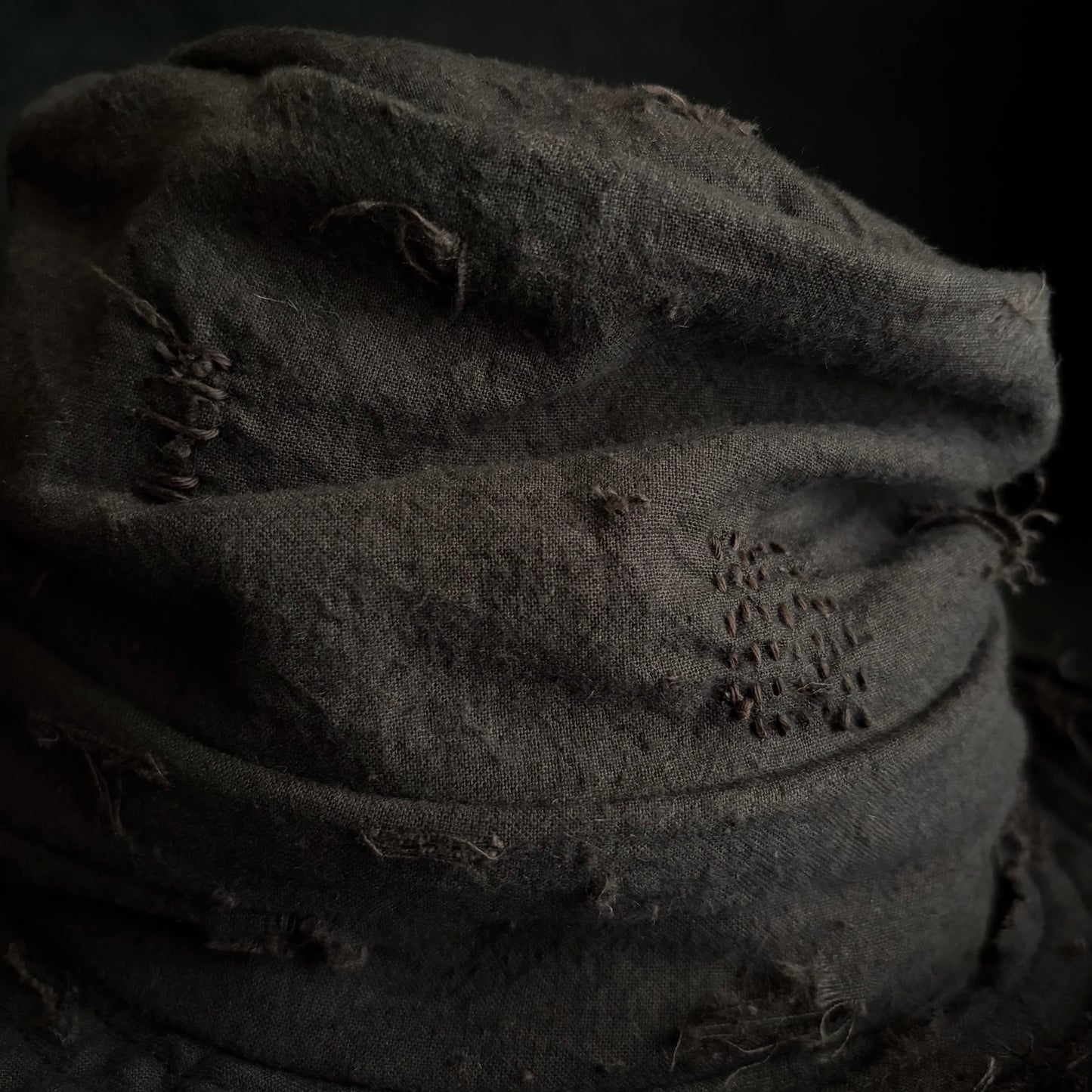 Brown thin cotton linen damage turn bucket hat