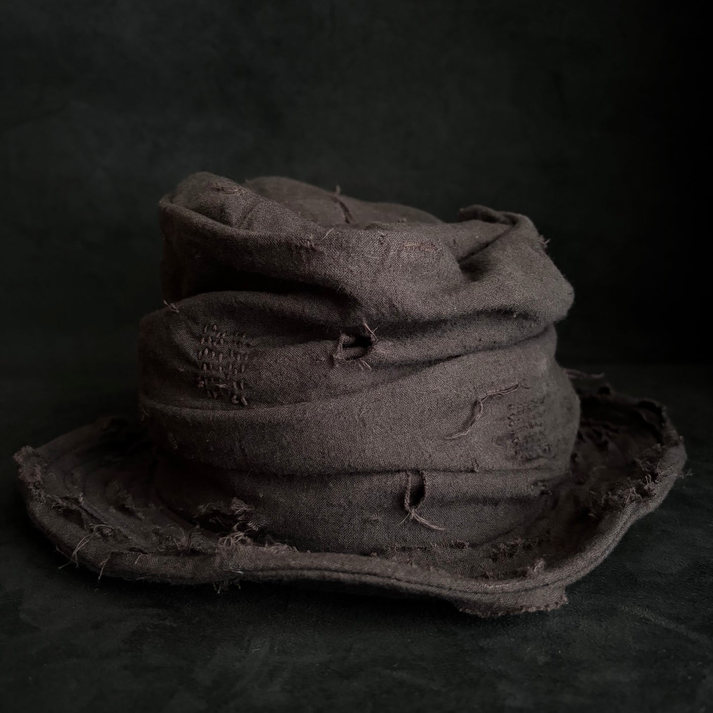Brown thin cotton linen damage turn bucket hat