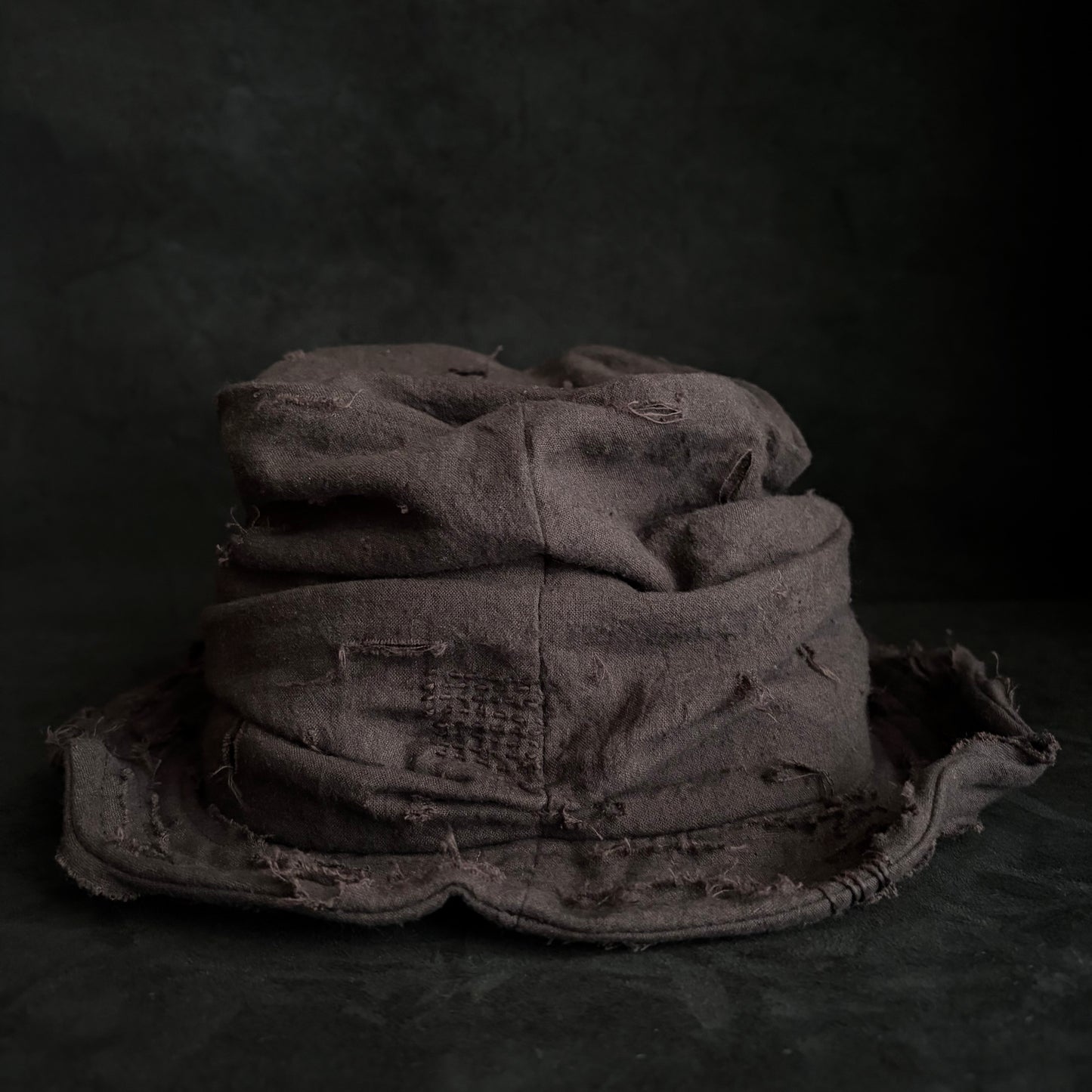 Brown thin cotton linen damage turn bucket hat