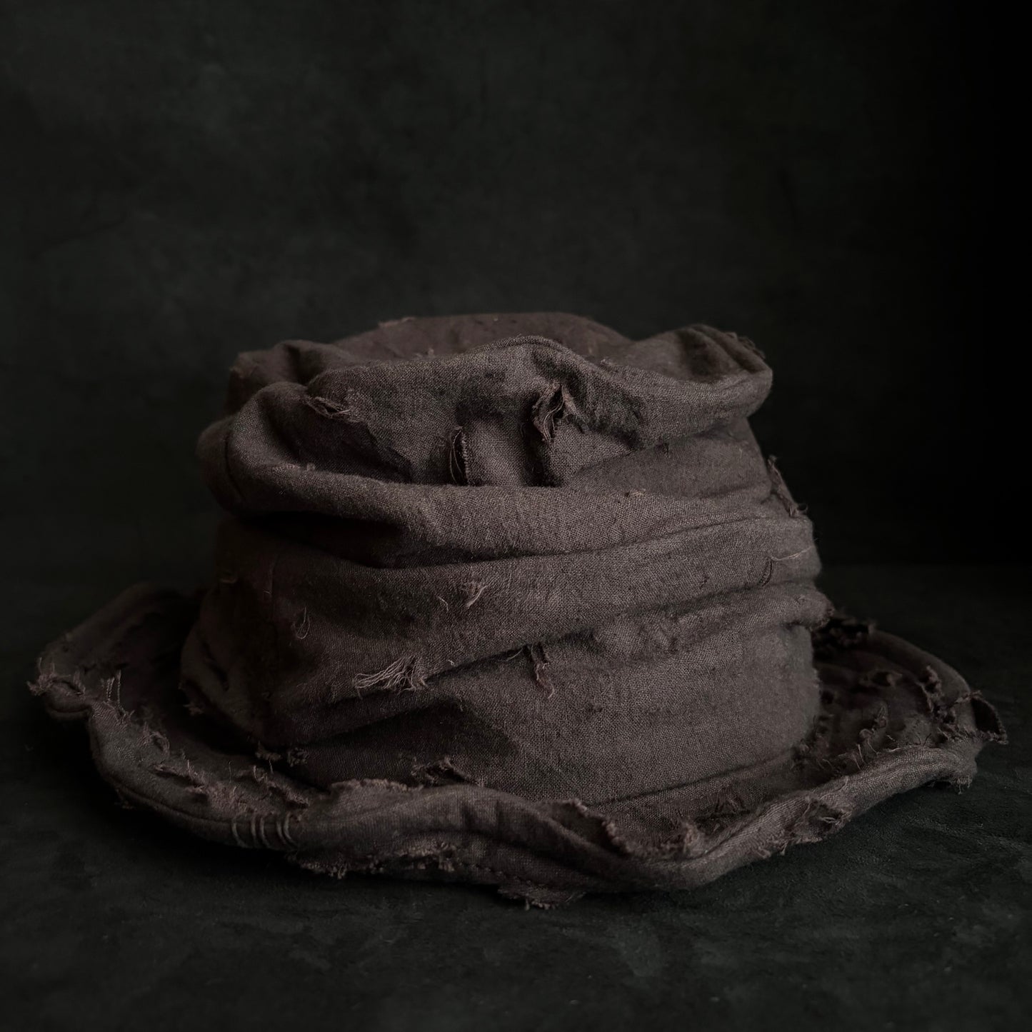 Brown thin cotton linen damage turn bucket hat