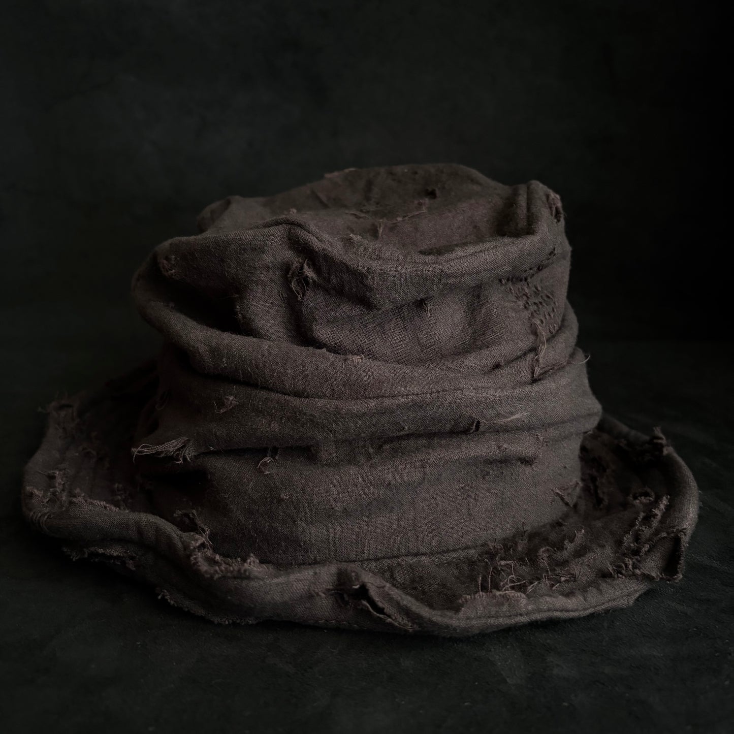 Brown thin cotton linen damage turn bucket hat
