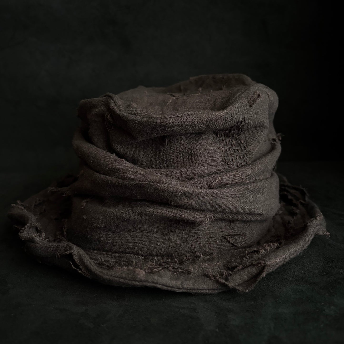 Brown thin cotton linen damage turn bucket hat