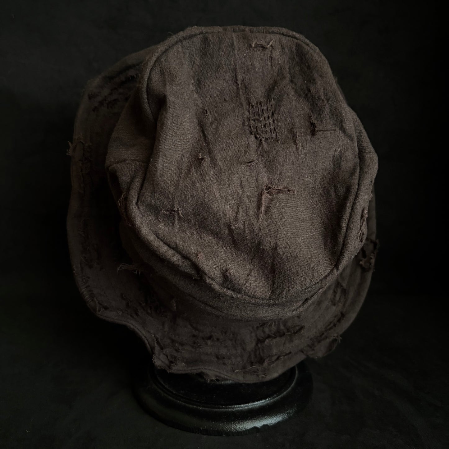 Brown thin cotton linen damage turn bucket hat