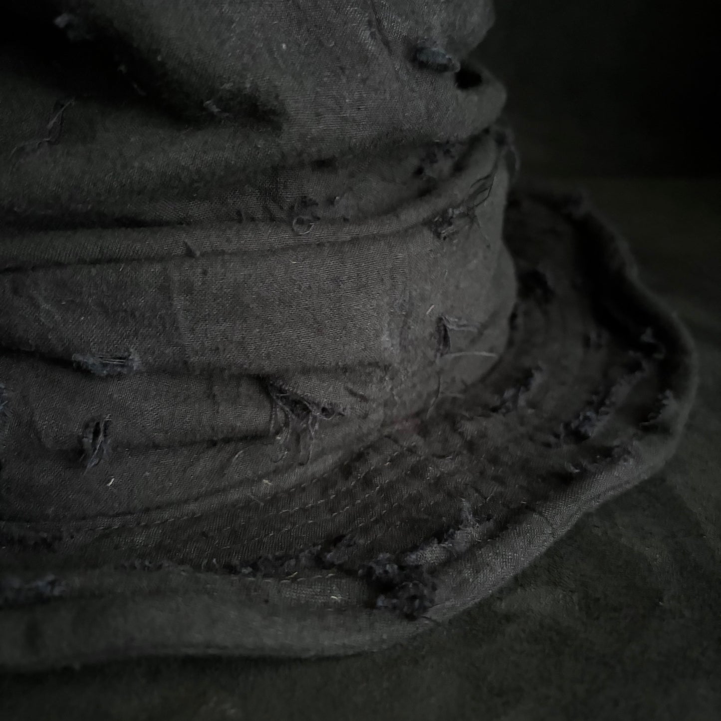Black thin cotton linen damage turn bucket hat