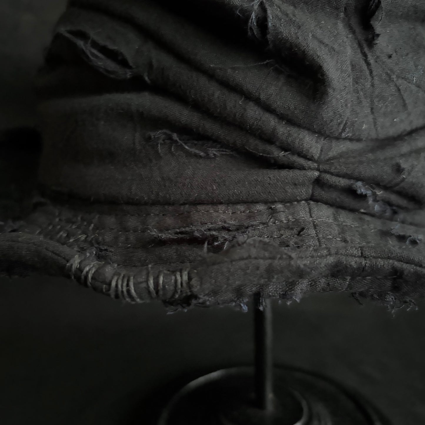 Black thin cotton linen damage turn bucket hat