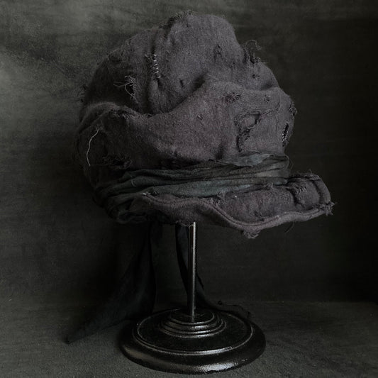 Black linen canvas damage martial turn cap
