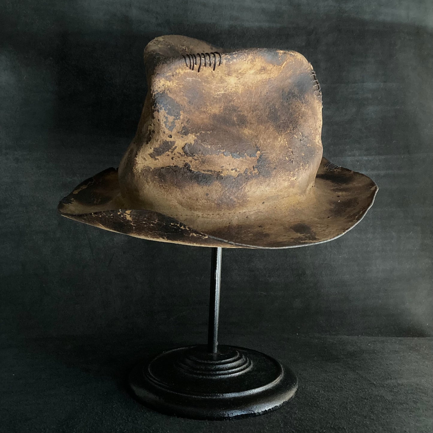 Burned crush fedora hat