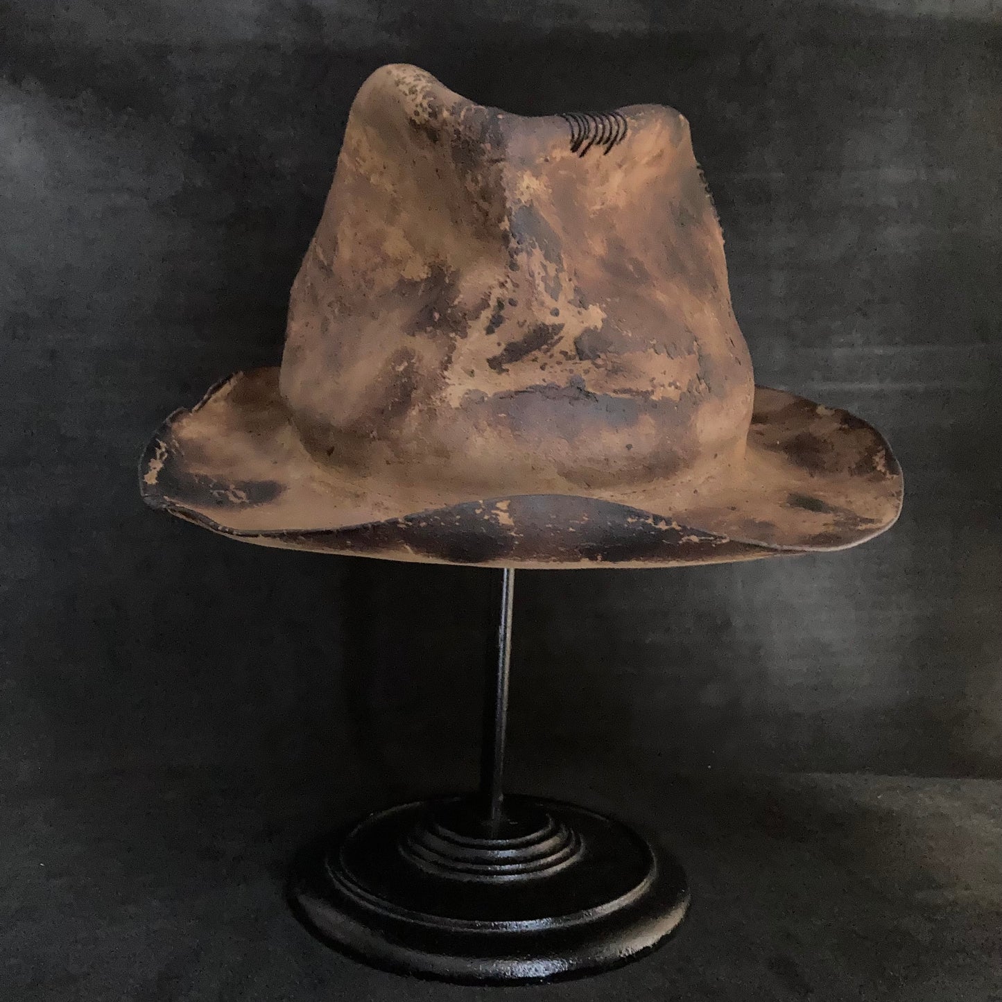 Burned crush fedora hat