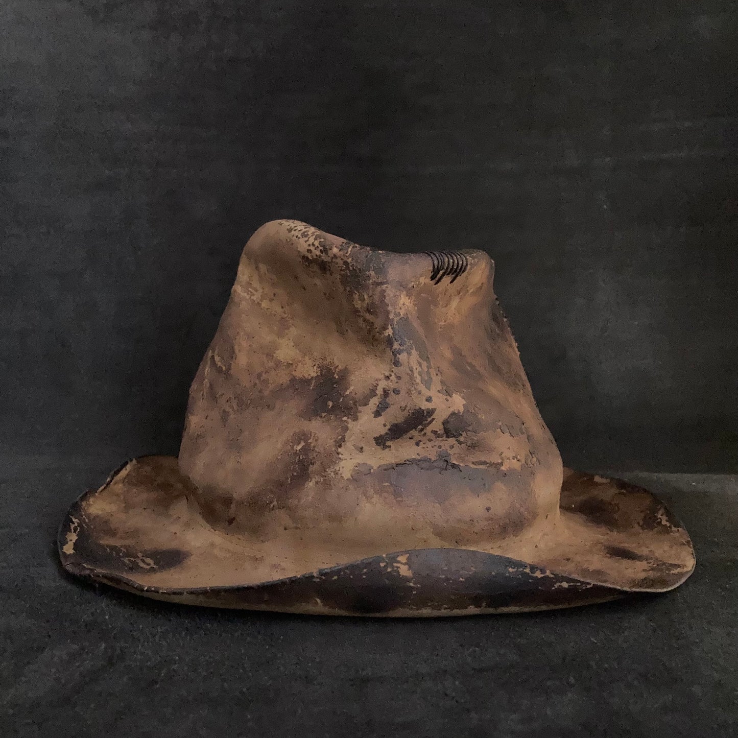 Burned crush fedora hat