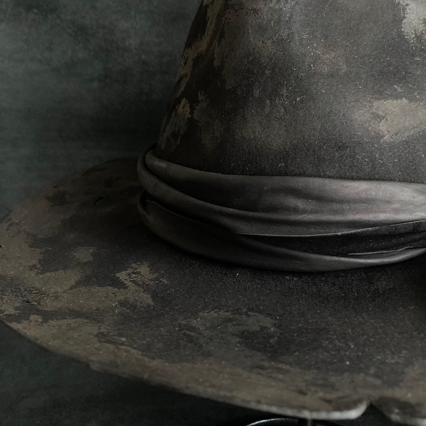 Burned black rabbit fedora hat with cross