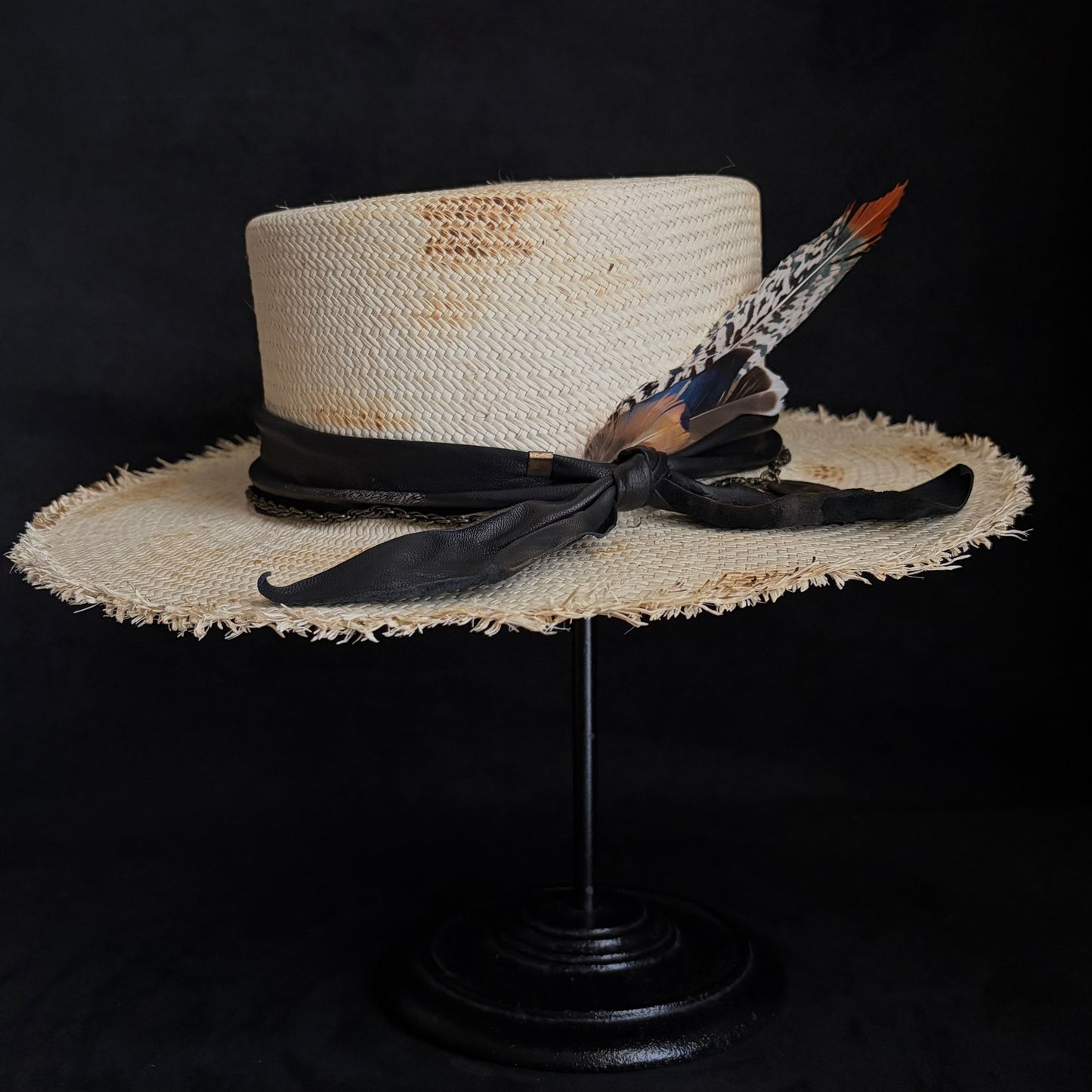 Weave burned flat panama hat