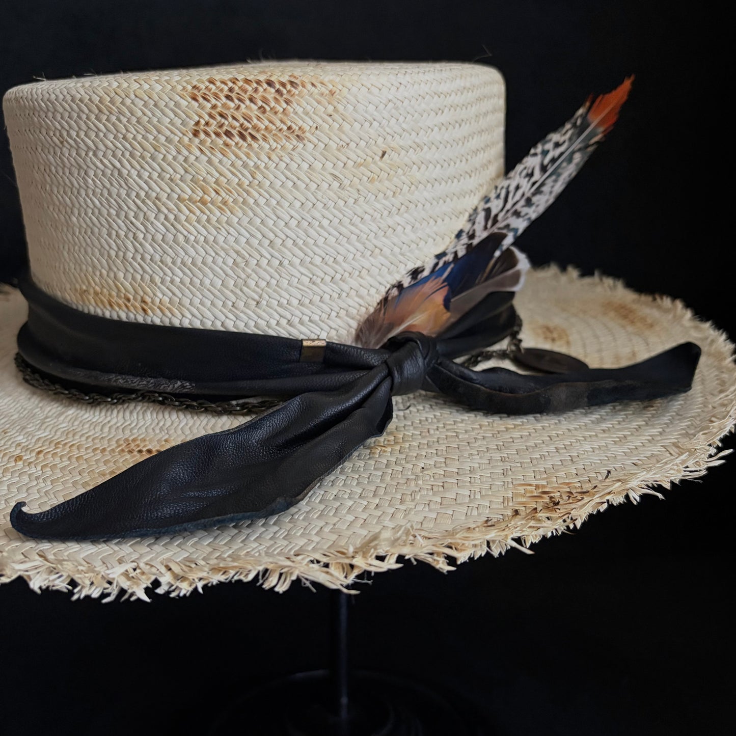 Weave burned flat panama hat