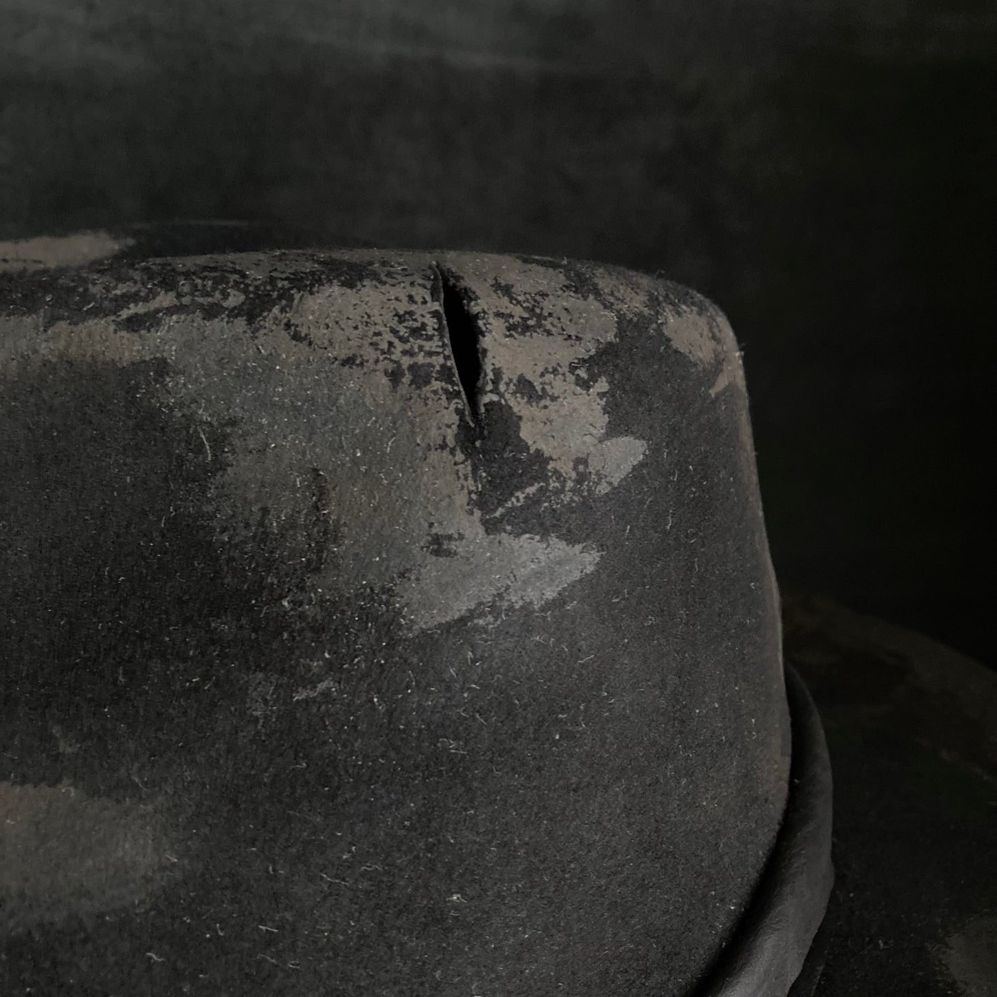 Burned black rabbit fedora hat with cross