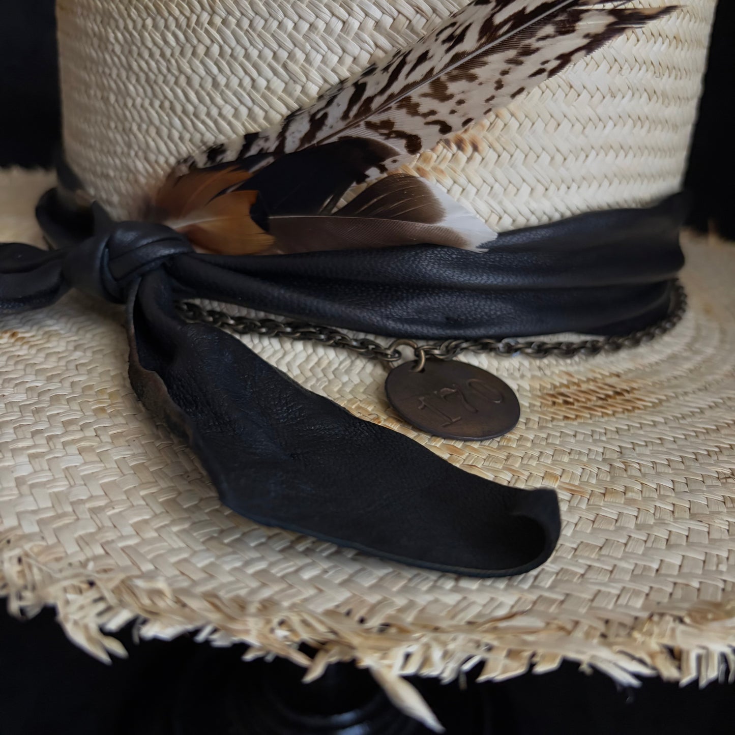 Weave burned flat panama hat