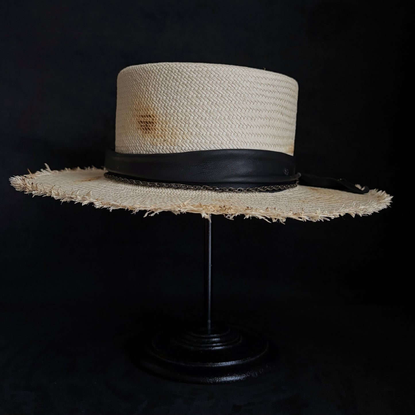Weave burned flat panama hat