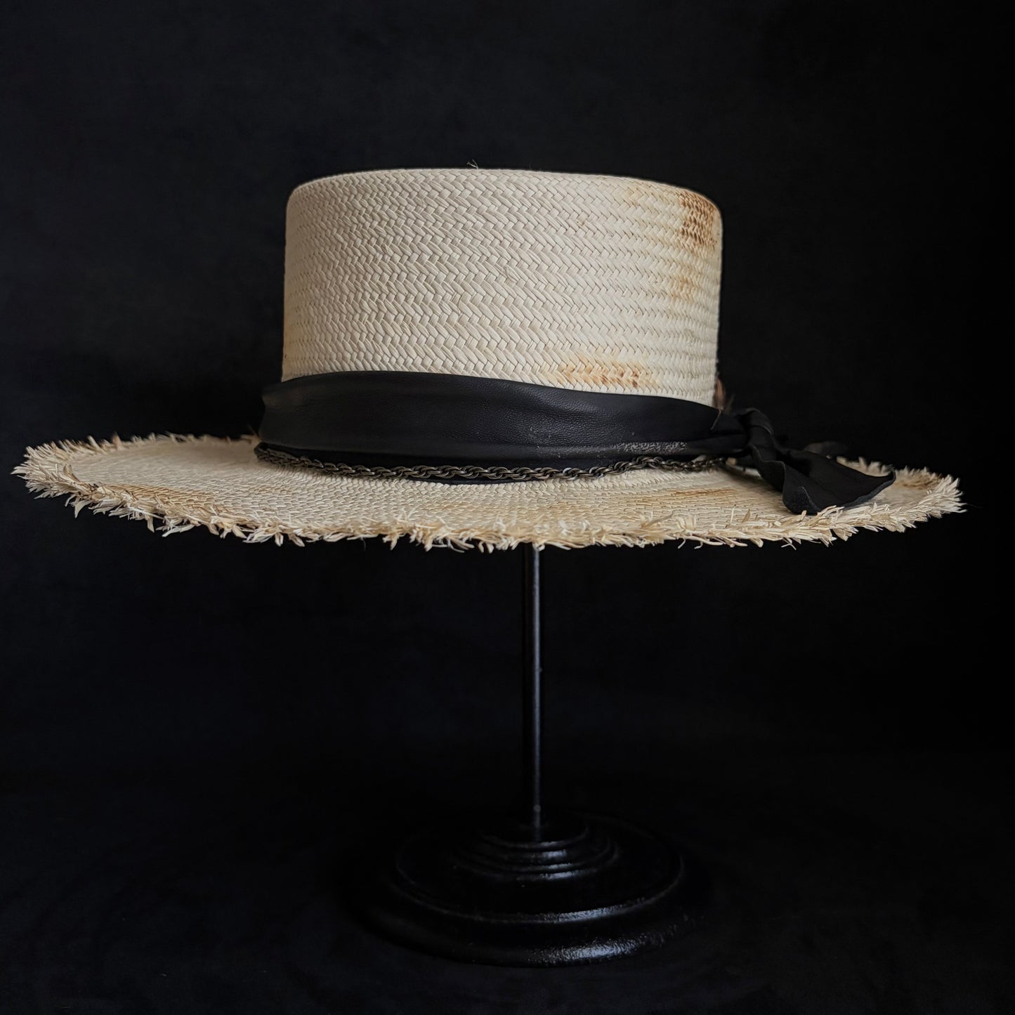 Weave burned flat panama hat
