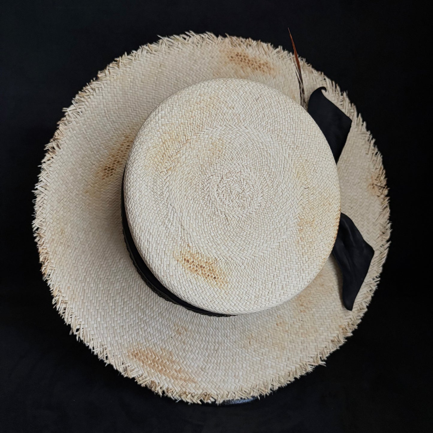 Weave burned flat panama hat