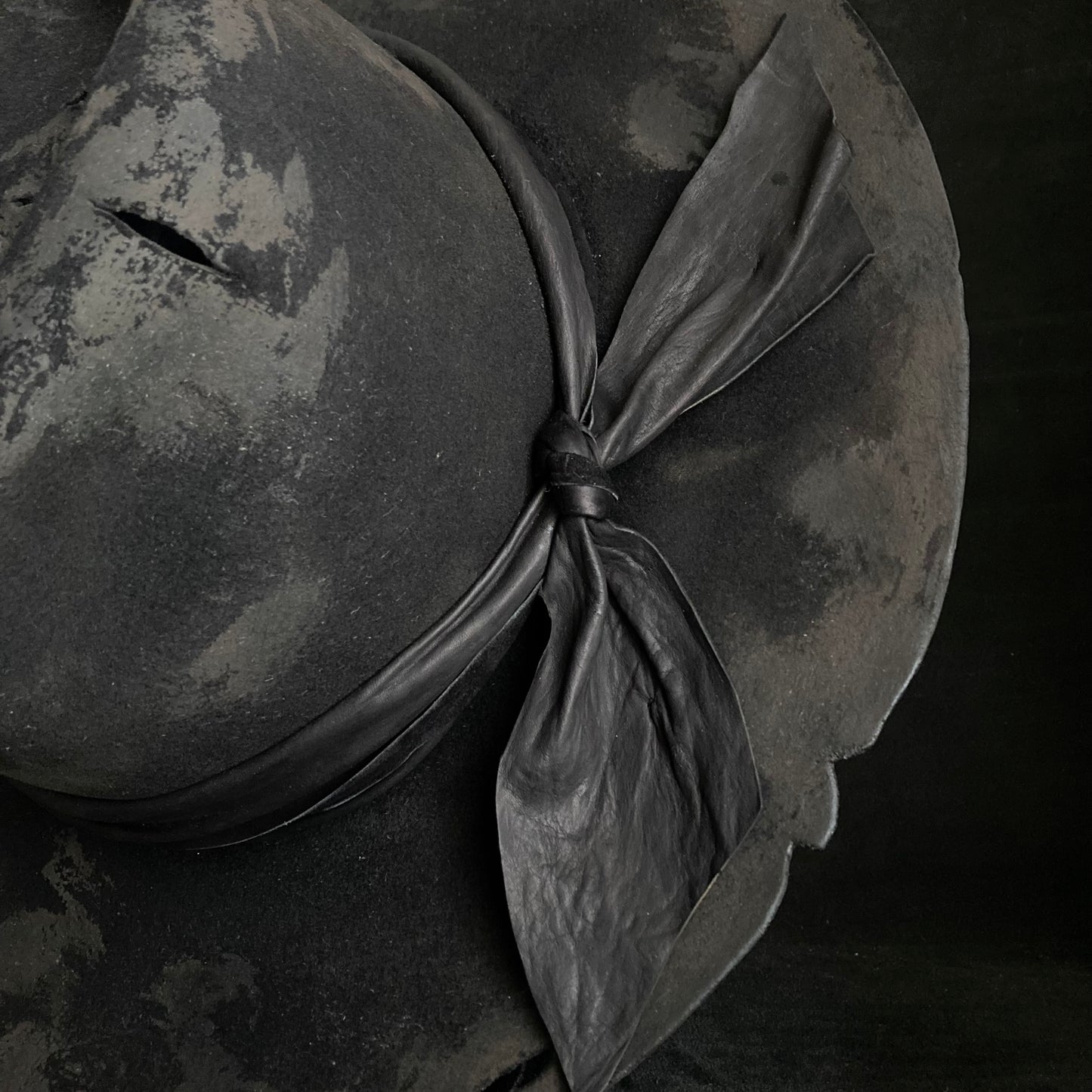 Burned black rabbit fedora hat with cross