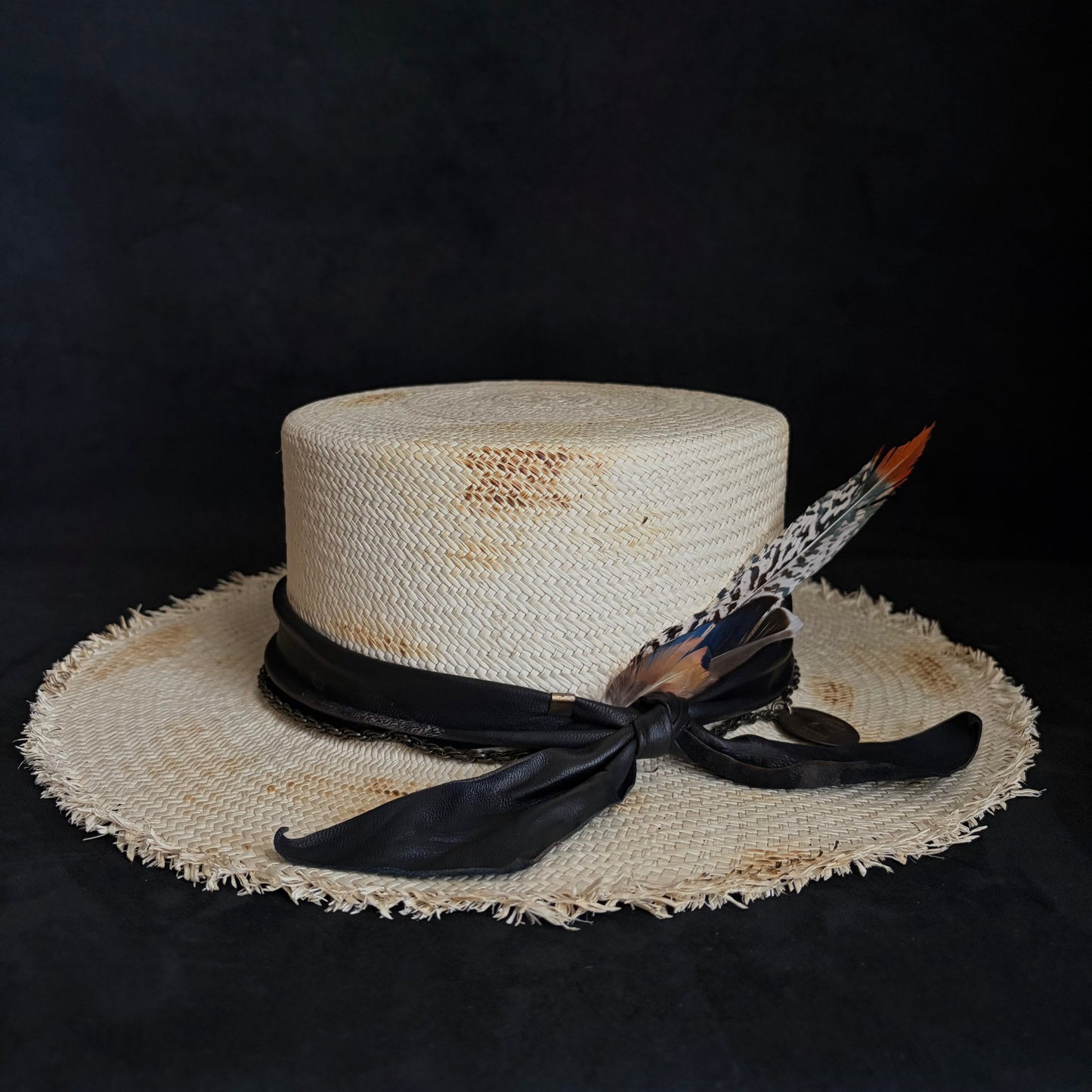 Weave burned flat panama hat
