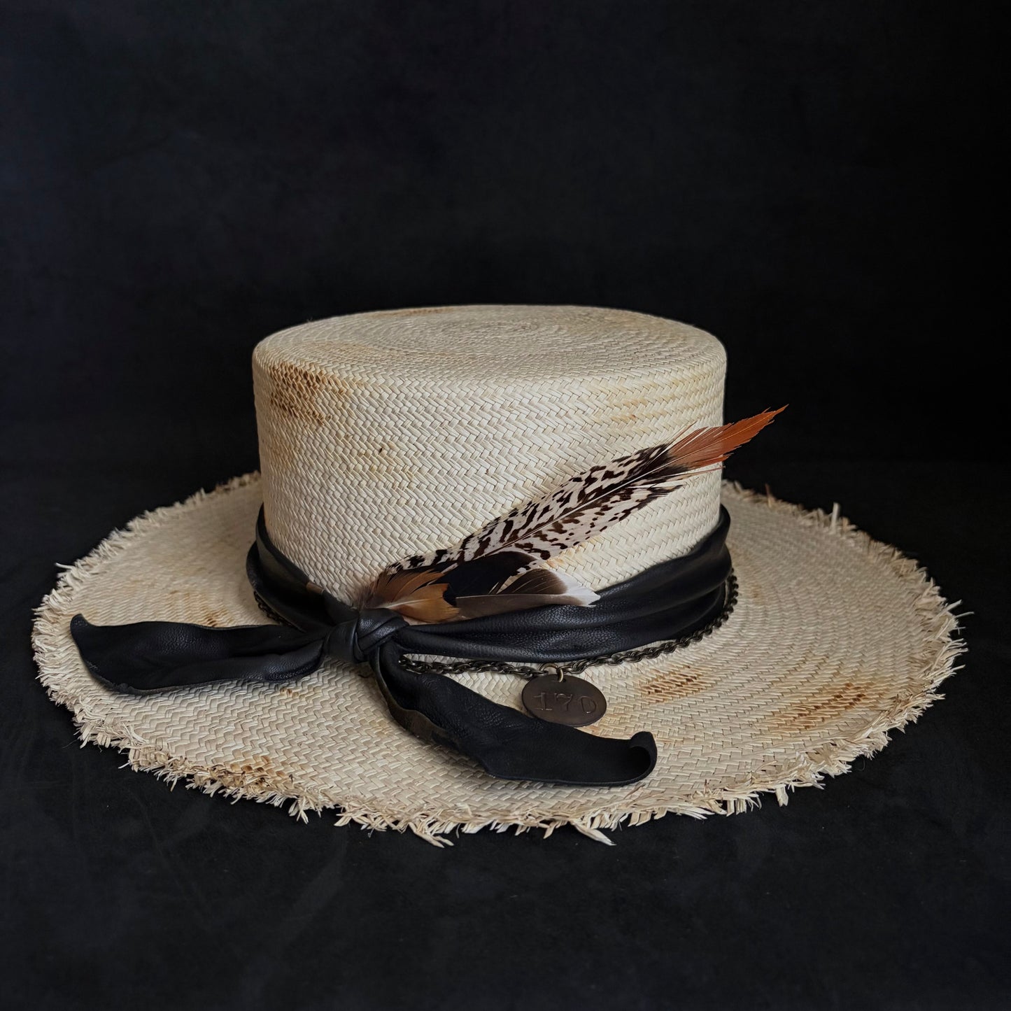 Weave burned flat panama hat