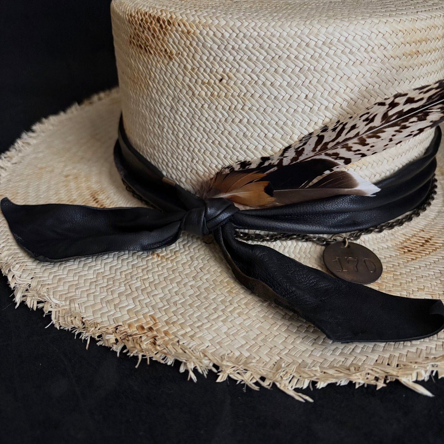 Weave burned flat panama hat
