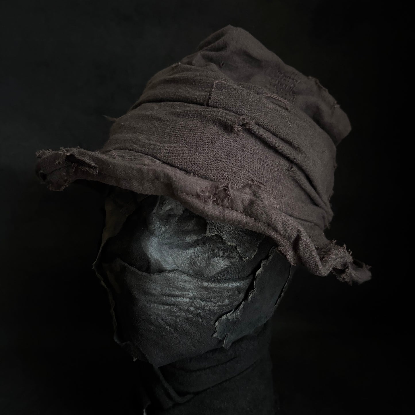 Brown thin cotton linen damage turn bucket hat