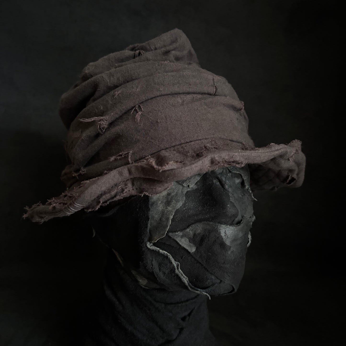 Brown thin cotton linen damage turn bucket hat