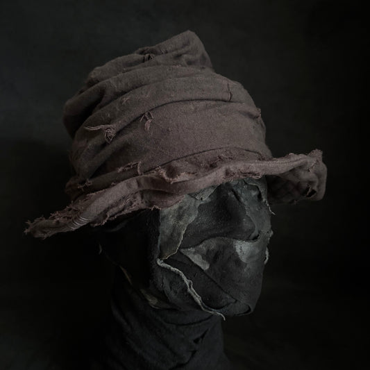 Brown thin cotton linen damage turn bucket hat
