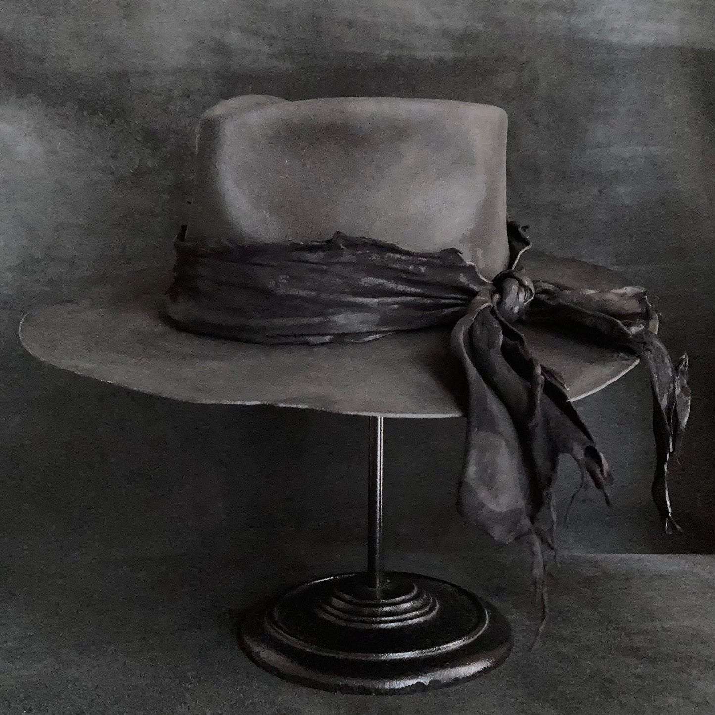 Charcoal bleched leather  fedora hat