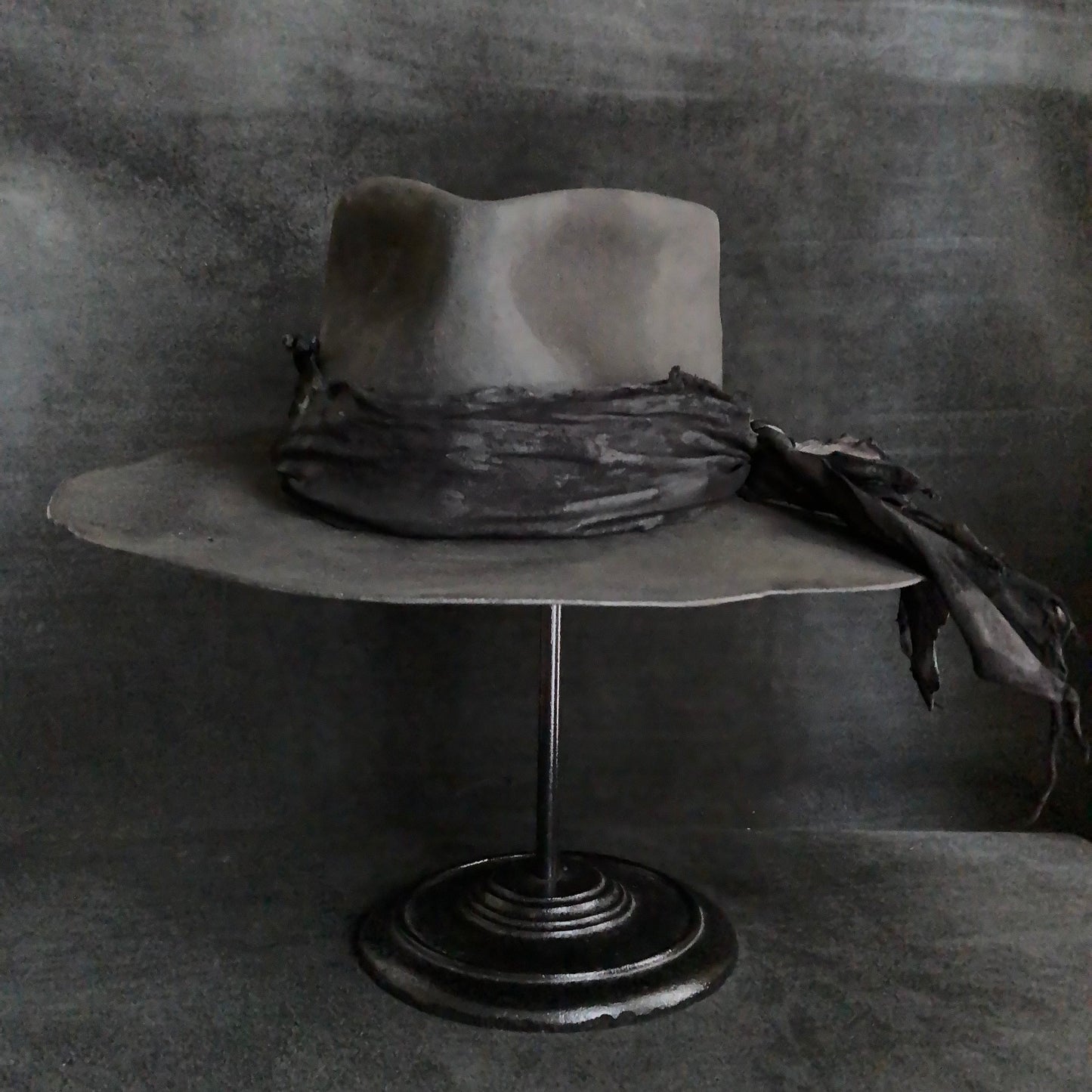 Charcoal bleched leather  fedora hat