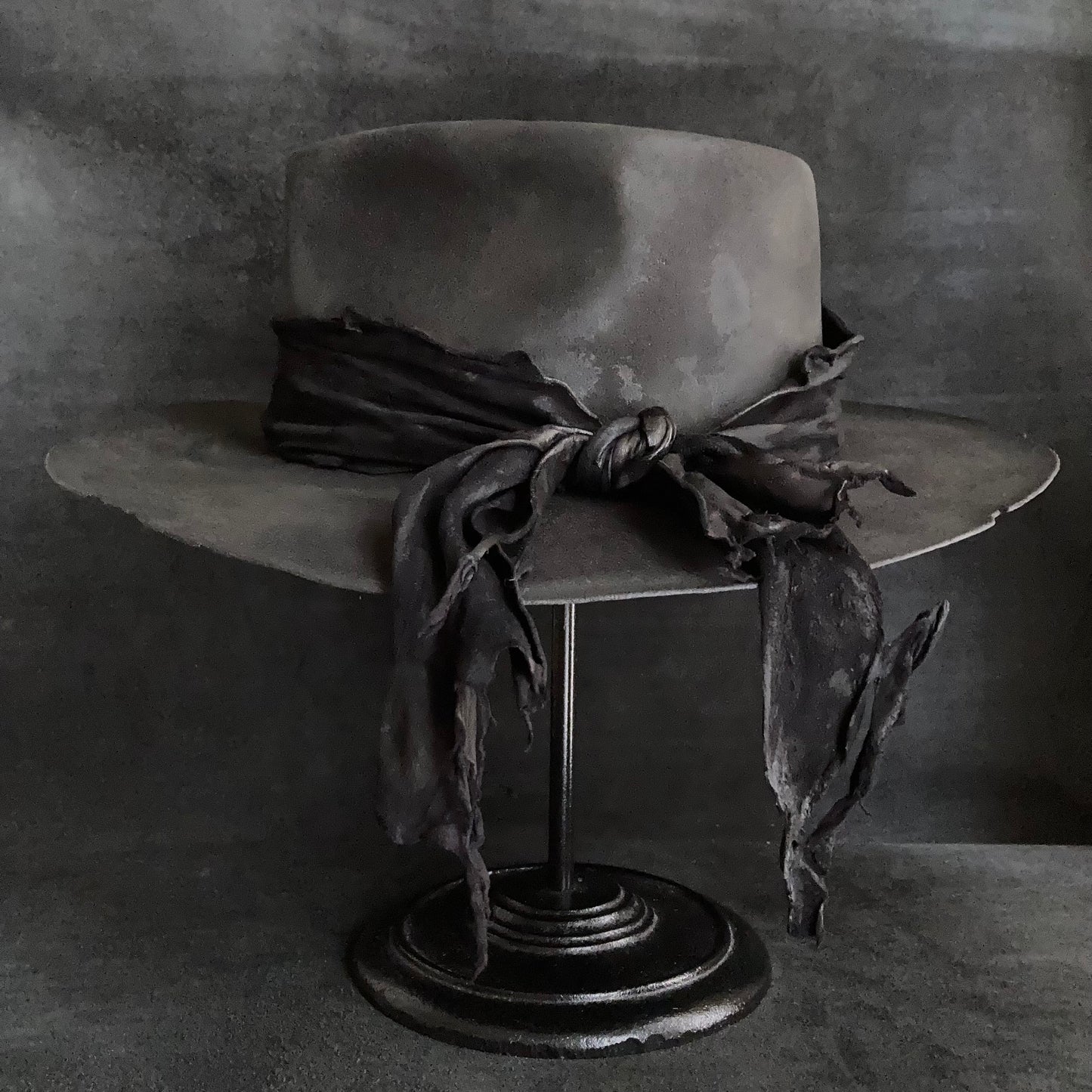 Charcoal bleched leather  fedora hat