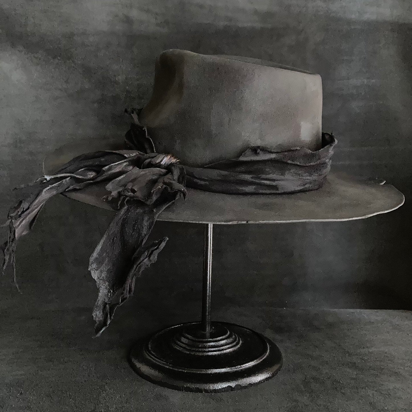 Charcoal bleched leather  fedora hat