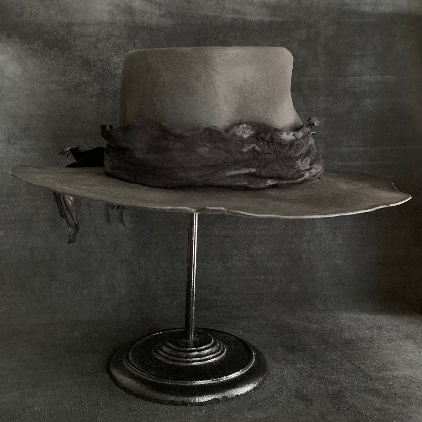 Charcoal bleched leather  fedora hat