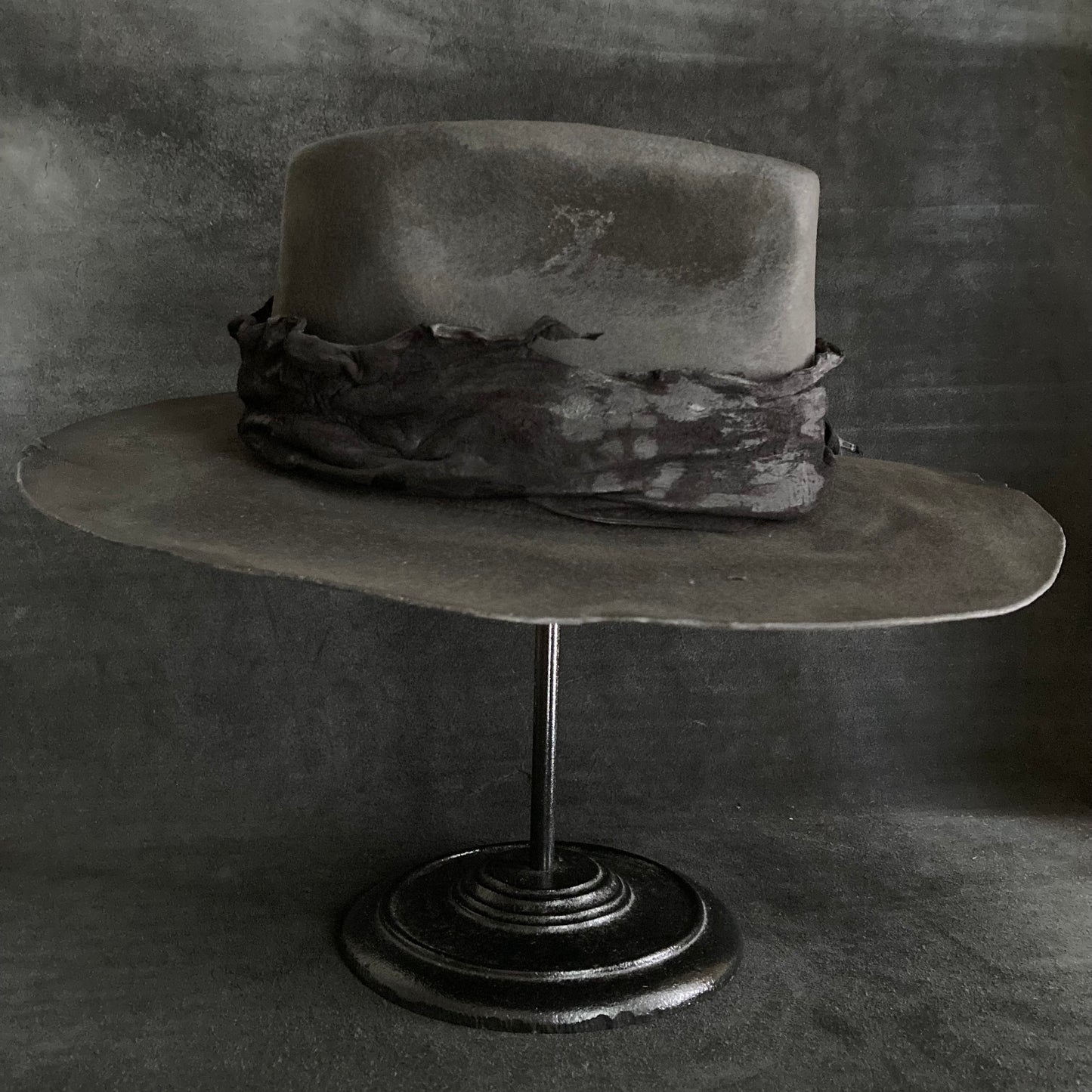 Charcoal bleched leather  fedora hat