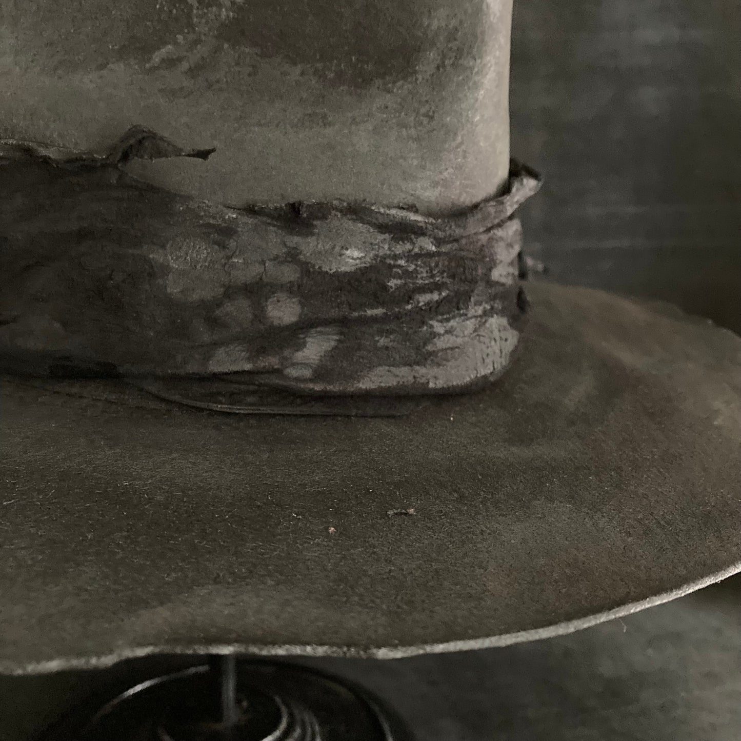 Charcoal bleched leather  fedora hat