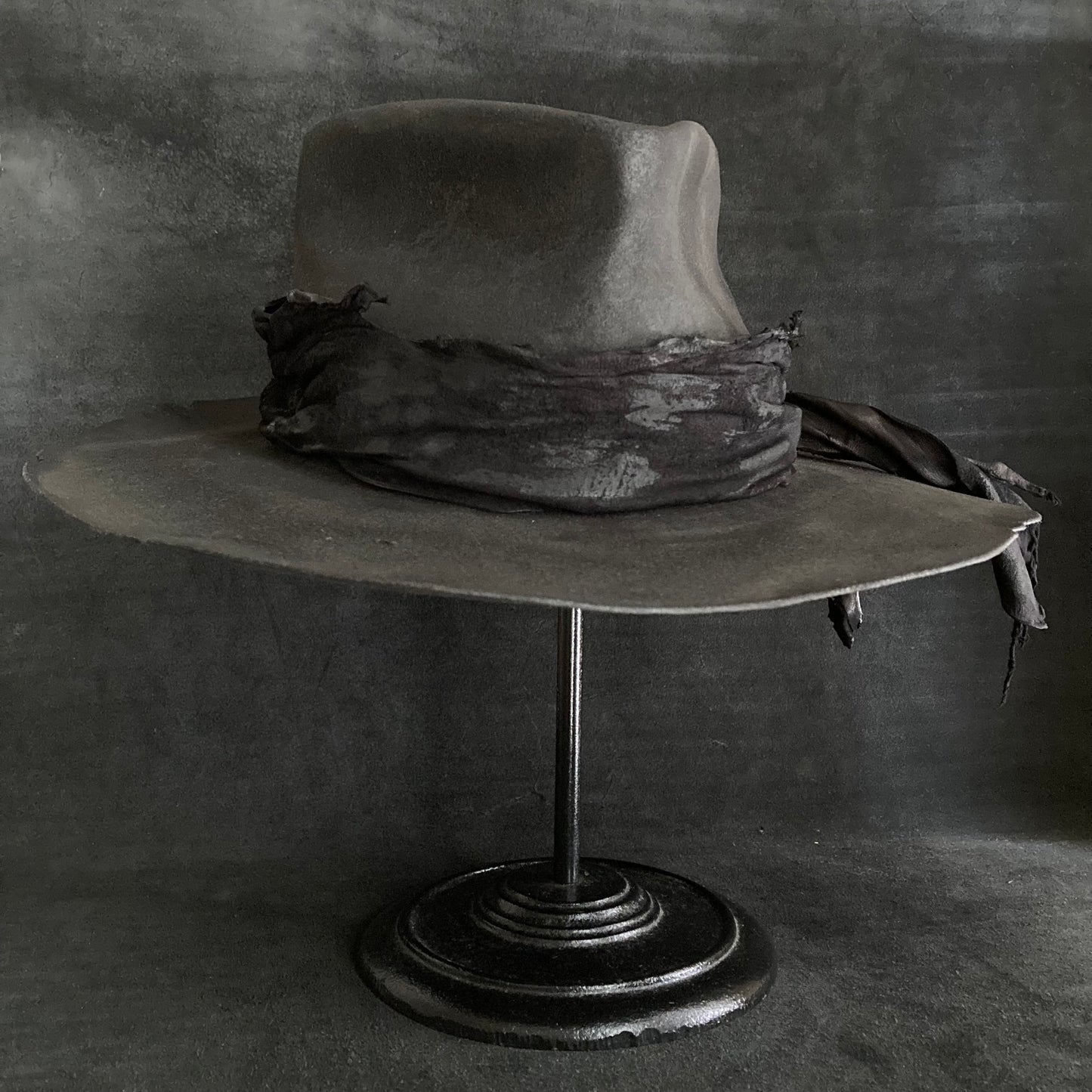 Charcoal bleched leather  fedora hat