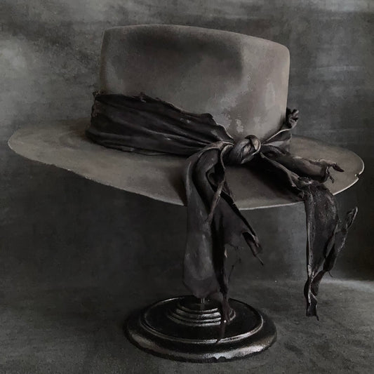 Charcoal bleched leather  fedora hat