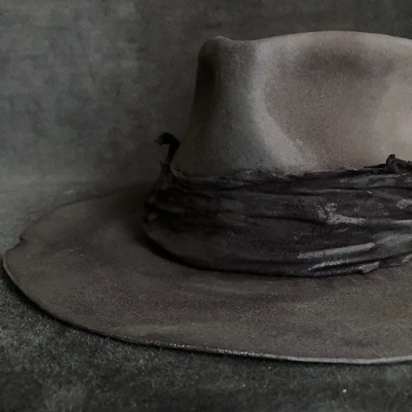 Charcoal bleched leather  fedora hat