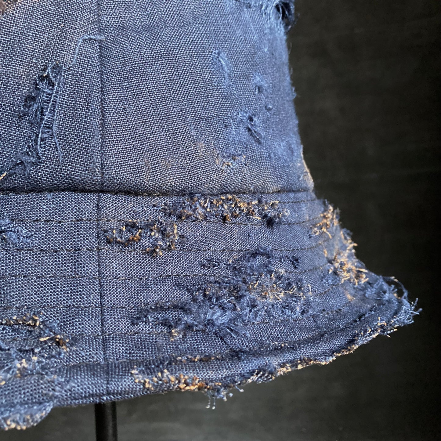 Distressed navy linen  bucket hat