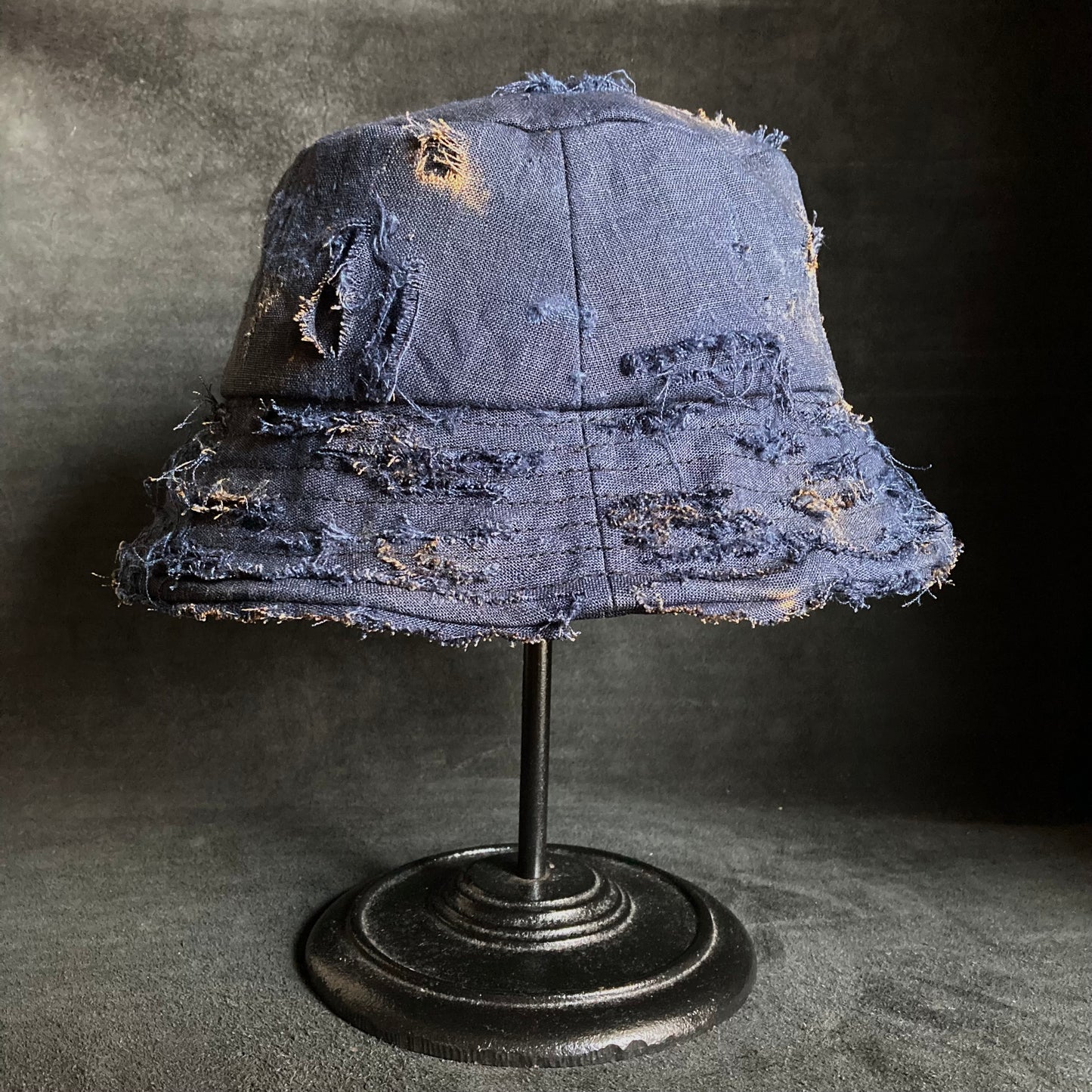 Distressed navy linen  bucket hat