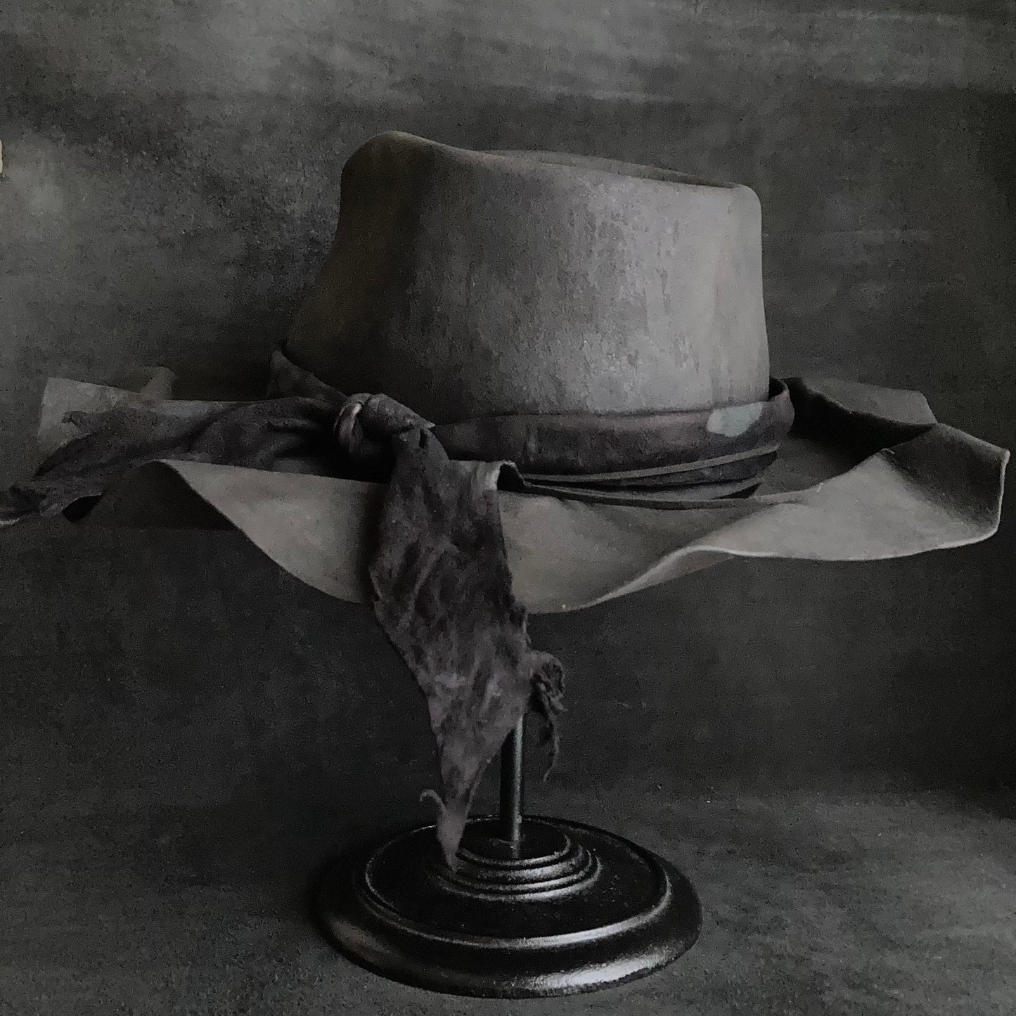 Charcoal bellows brim fedora hat