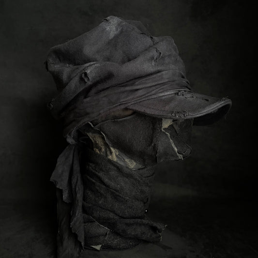 Black linen damage martial turn cap