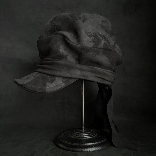 Bleaching black leather martial turn cap