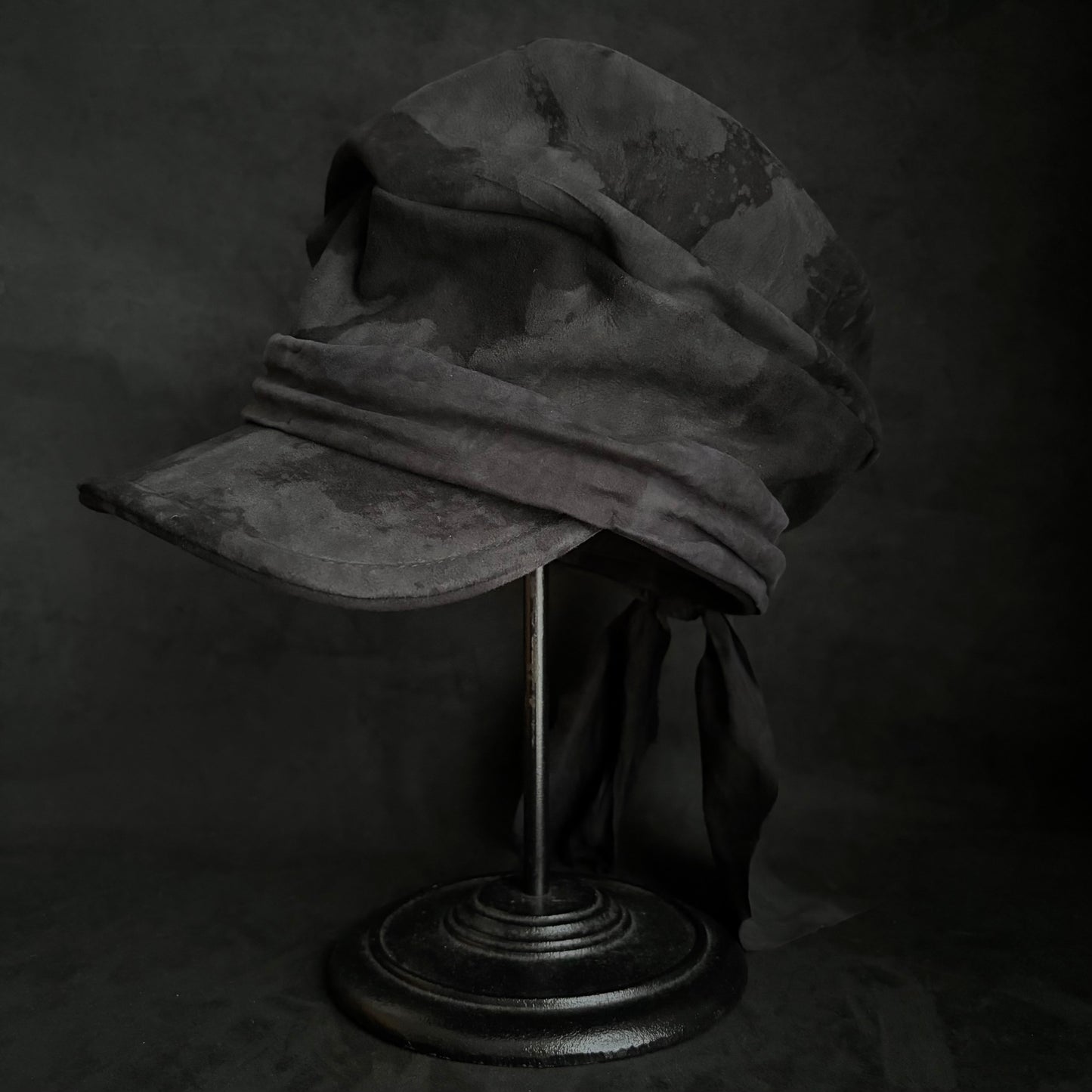 Shade black leather martial turn cap